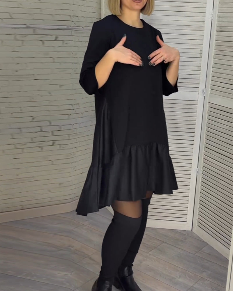 Zwarte jurk met ronde hals elegant design