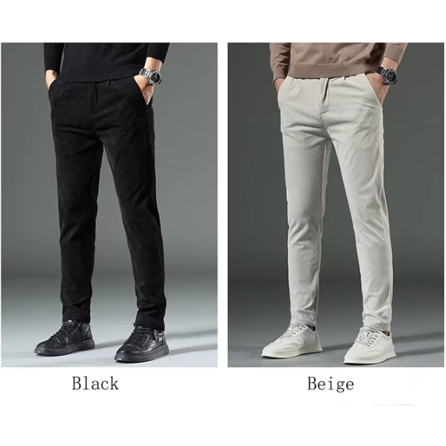 Stijlvolle corduroy broek met slim fit en plooien aan de voorkant voor heren | Ideaal voor herfst/winter