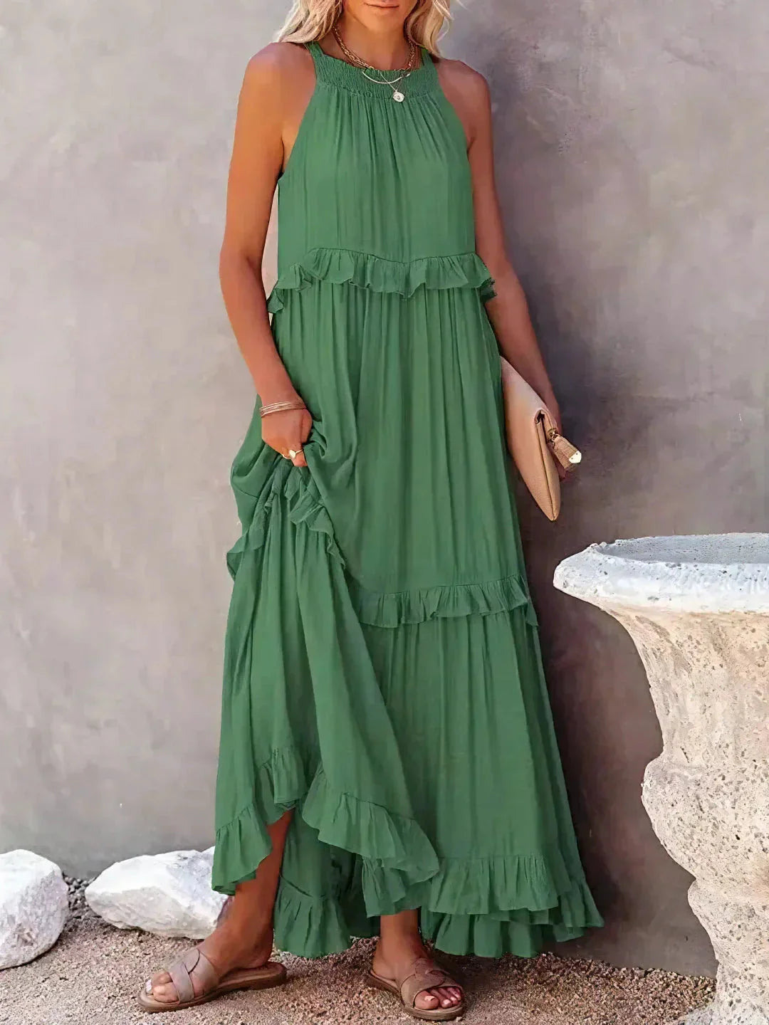 Zwierige maxi jurk met ruches in Zuri-stijl elegant
