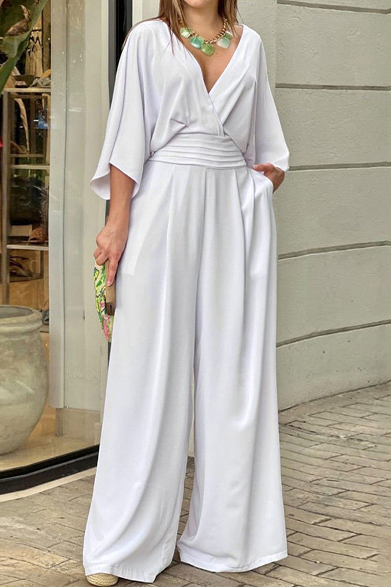 Trendy losjes geplooide jumpsuit met V-hals voor vrouwen | Ideaal voor de zomer