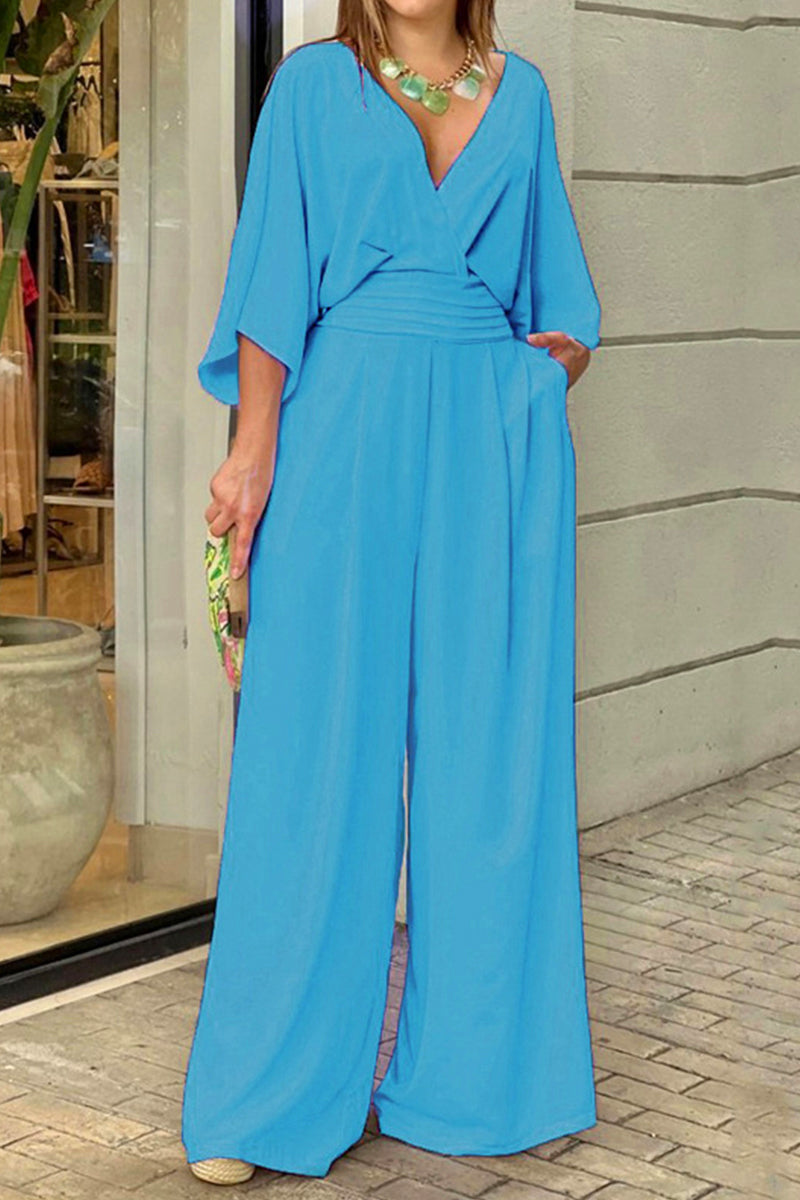 Trendy losjes geplooide jumpsuit met V-hals voor vrouwen | Ideaal voor de zomer