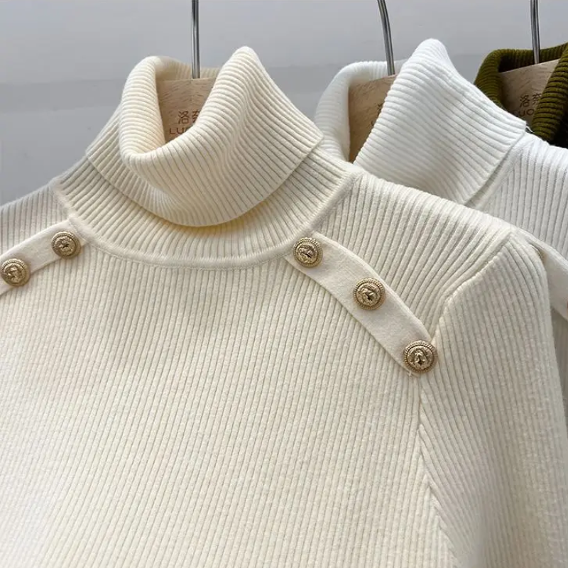 Elegante slim-fit gebreide coltrui met knopen voor dames | Ideaal voor herfst/winter
