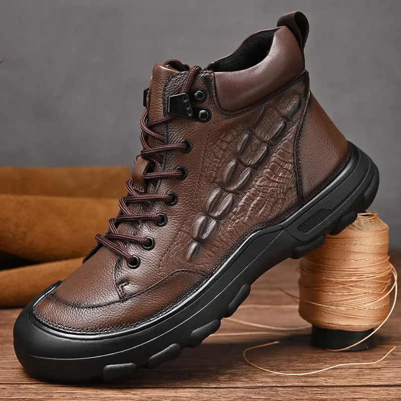 Vetlederen herenschoenen met textuur, ideaal voor herfst/winter