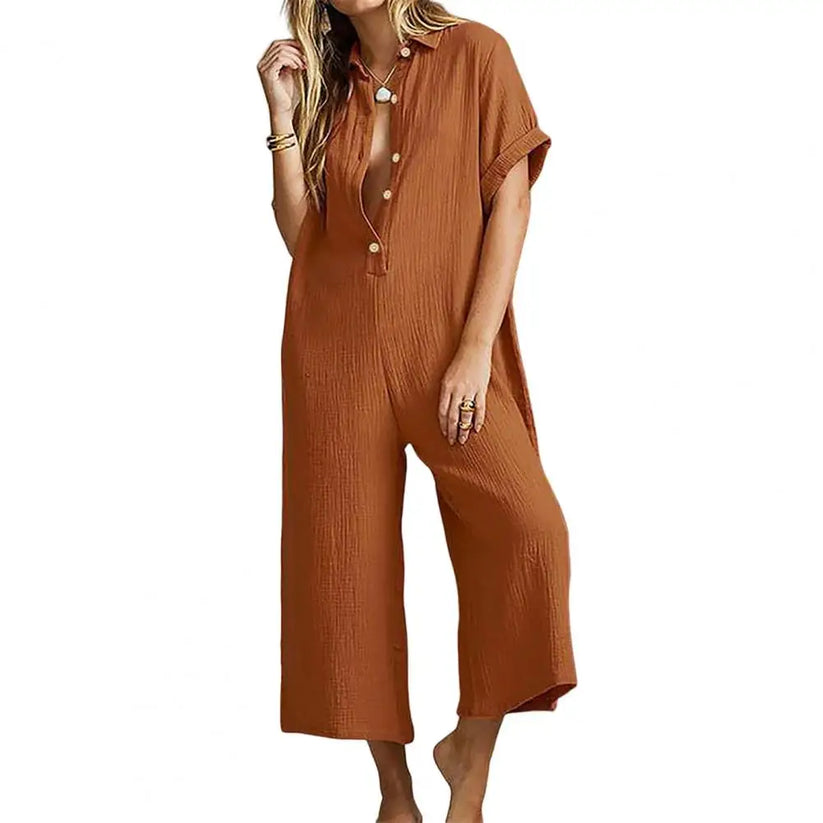 Jumpsuit met korte mouwen en knoopjes voor dames, ideaal voor de zomer