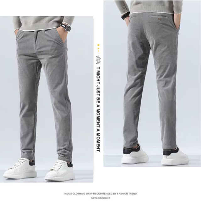 Stijlvolle corduroy broek met slim fit en plooien aan de voorkant voor heren | Ideaal voor herfst/winter