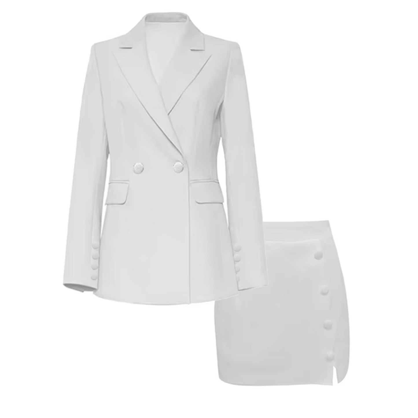 Elegante Witte Knoop Blazer Met Rok Voor Vrouwen | Ideaal Voor Alle Seizoenen