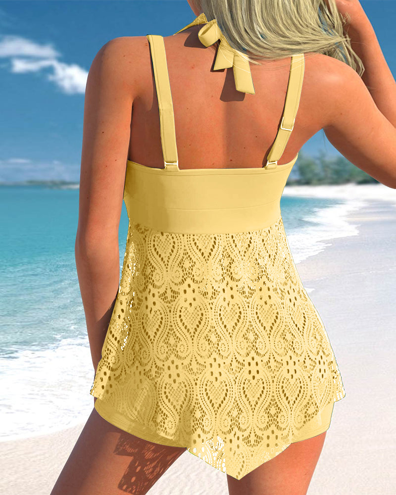 Zoë zomerse kanten tankini set diepblauw elegant