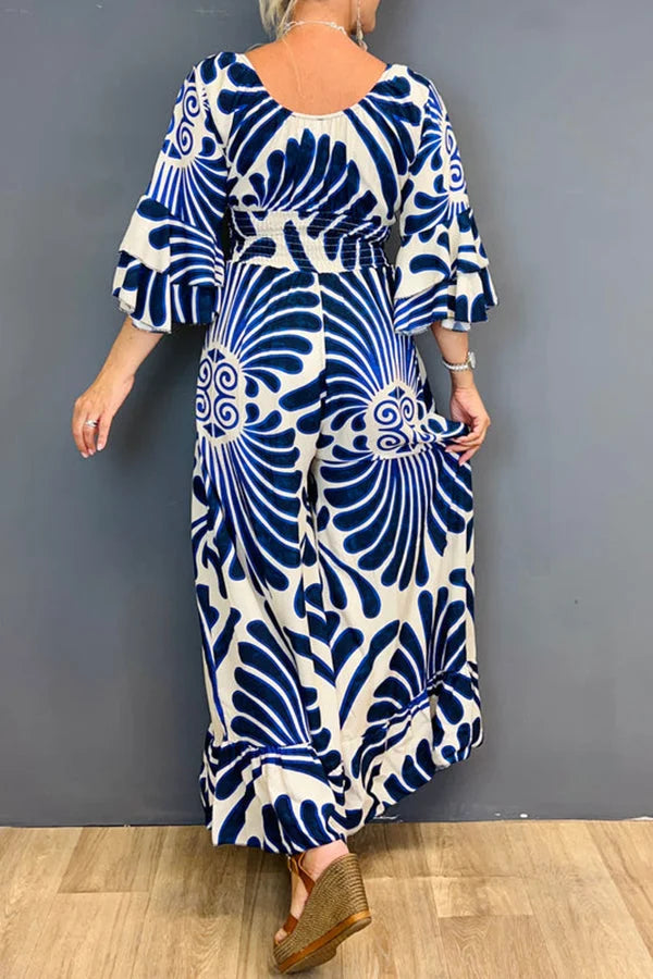 Jumpsuit met V-hals en bloemenprint voor dames, vintage, gerimpeld, ideaal voor de zomer