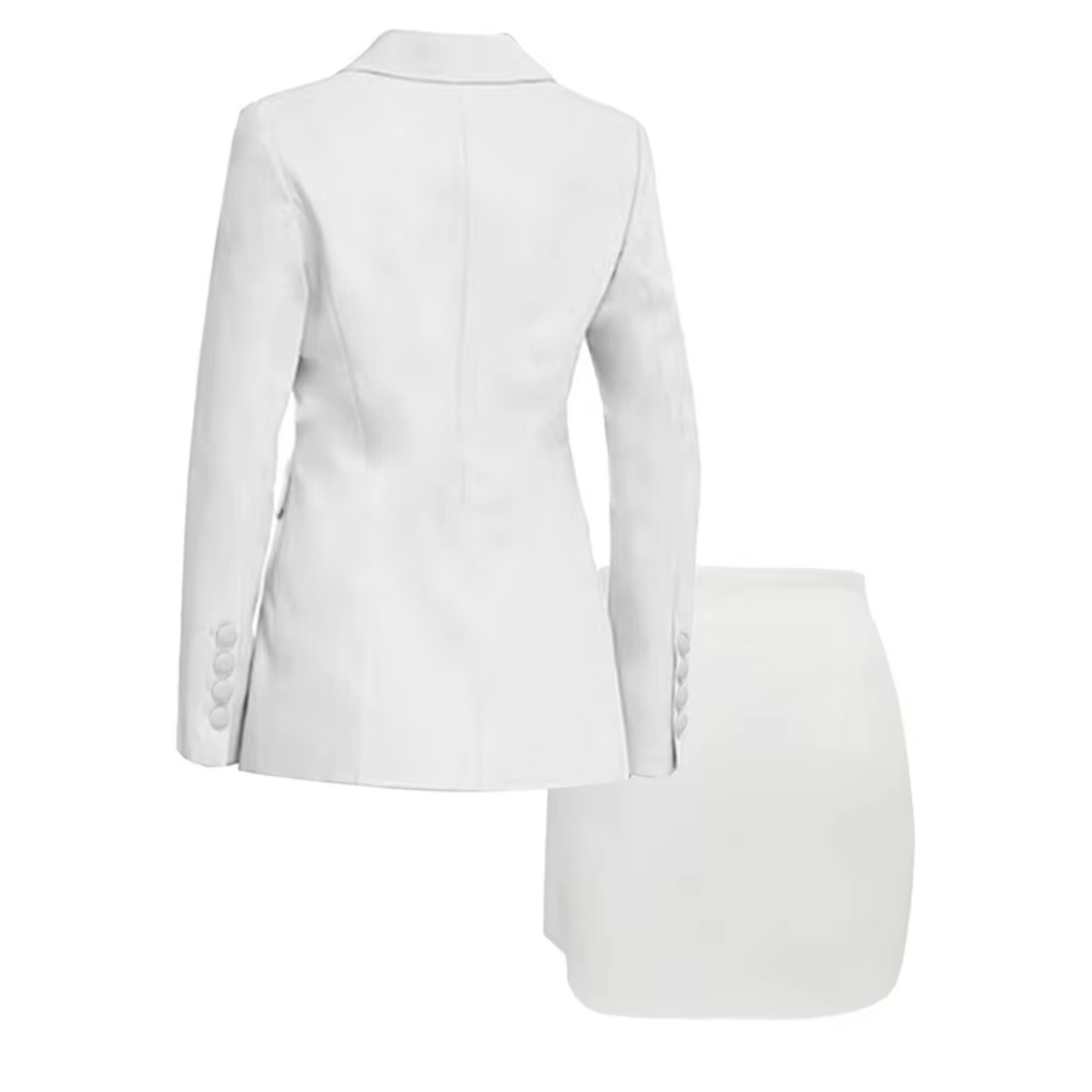 Elegante Witte Knoop Blazer Met Rok Voor Vrouwen | Ideaal Voor Alle Seizoenen
