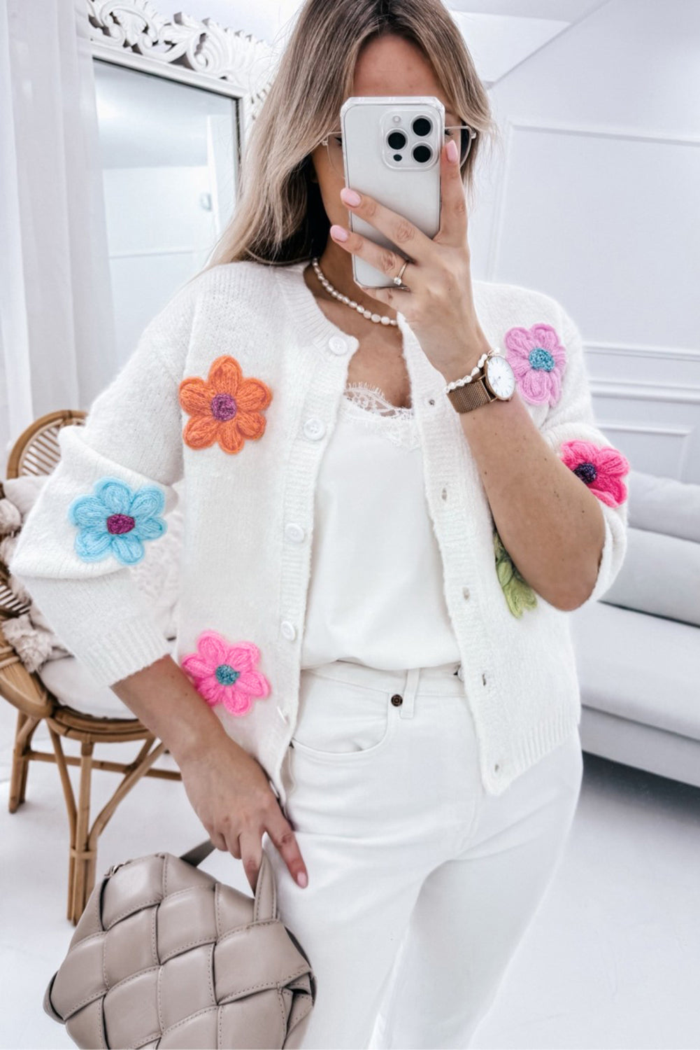 Warm geborduurd vest met bloemen en knopen voor dames | Ideaal voor herfst/winter