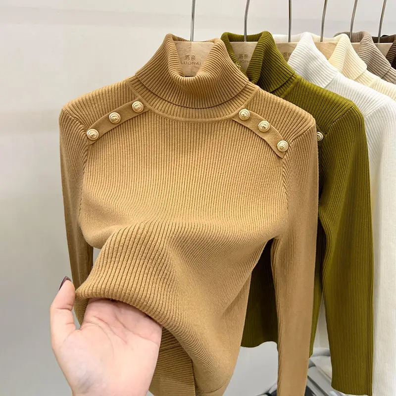 Elegante slim-fit gebreide coltrui met knopen voor dames | Ideaal voor herfst/winter