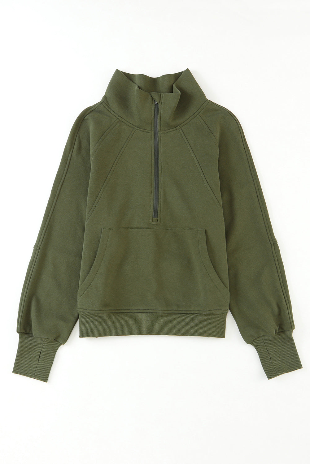 Stijlvolle Bruine Sweatshirt met Rits, Opstaande Kraag en Duimgaten – Perfect voor Casual Comfort