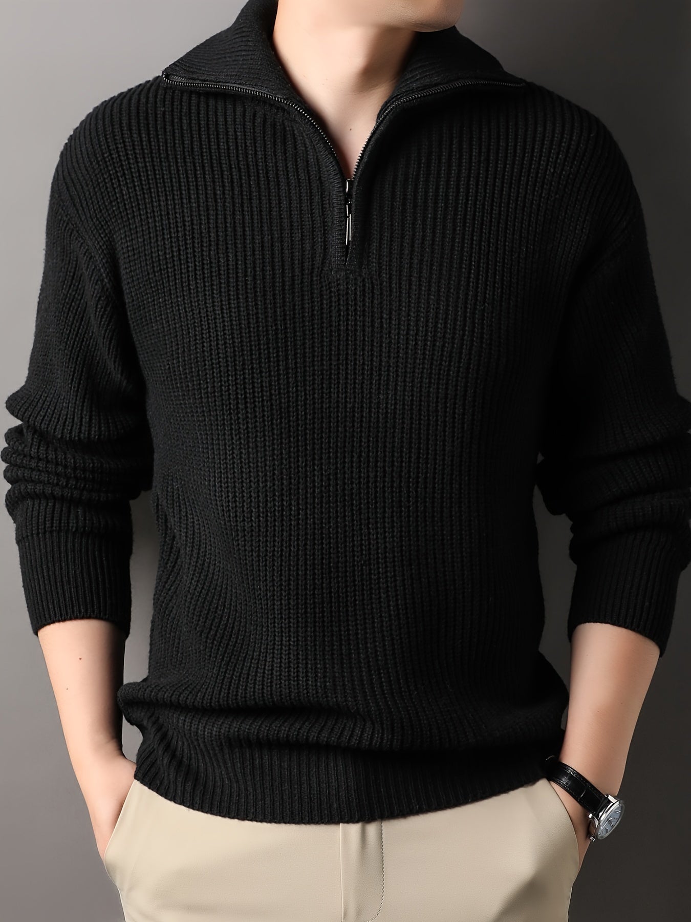 Casual, knusse gebreide trui met ritssluiting voor heren | Ideaal voor herfst/winter