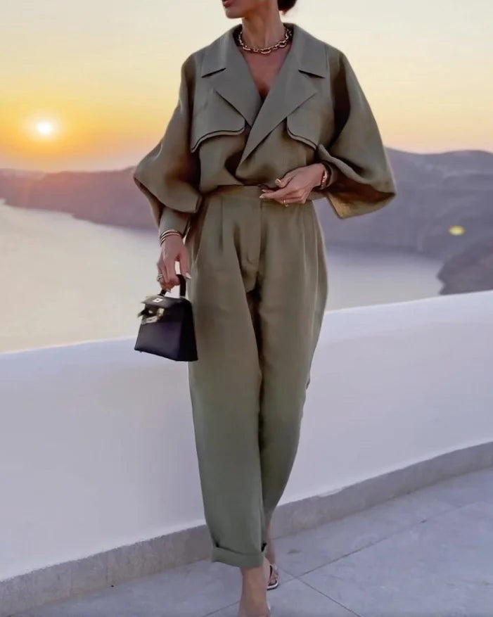 Trendy blazer met lange broek tweedelig pak voor dames | Ideaal voor lente/zomer