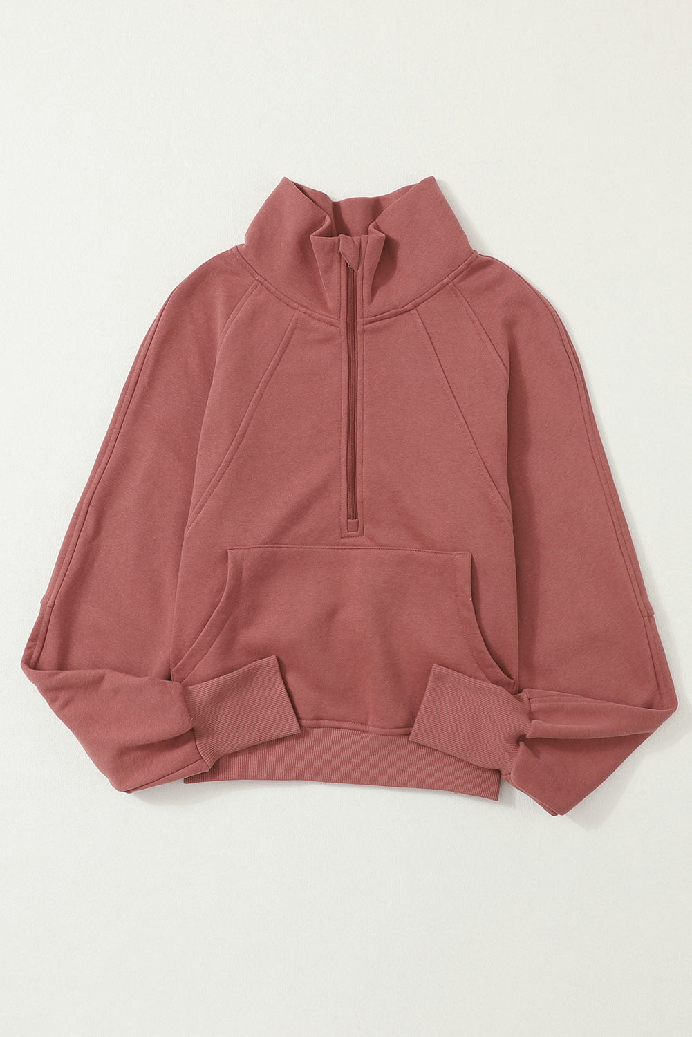 Stijlvolle Bruine Sweatshirt met Rits, Opstaande Kraag en Duimgaten – Perfect voor Casual Comfort
