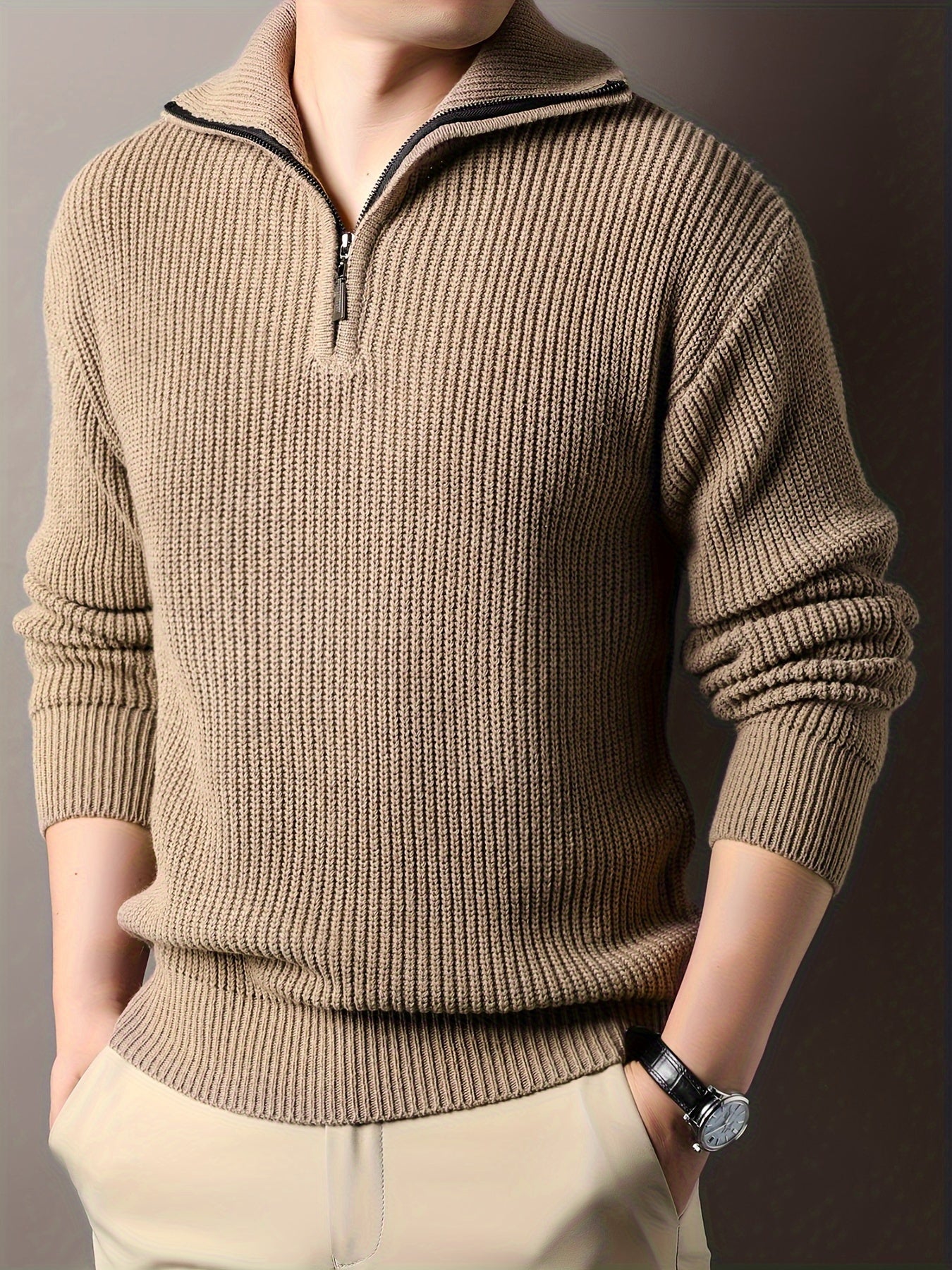 Casual, knusse gebreide trui met ritssluiting voor heren | Ideaal voor herfst/winter