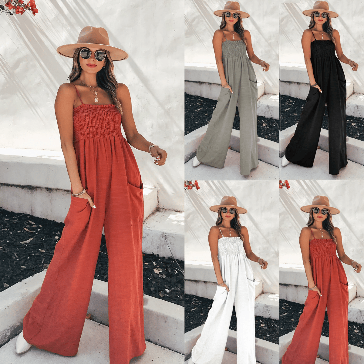 Jumpsuit met zakken voor dames, losse wijde pijpen, ideaal voor de zomer