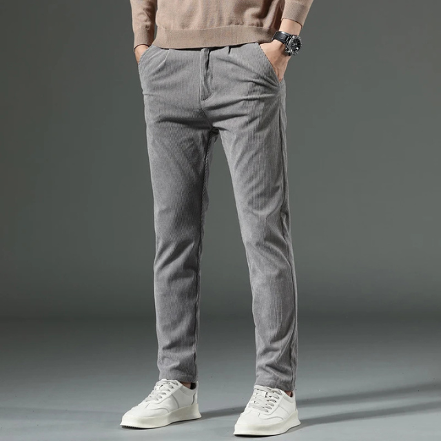 Stijlvolle corduroy broek met slim fit en plooien aan de voorkant voor heren | Ideaal voor herfst/winter