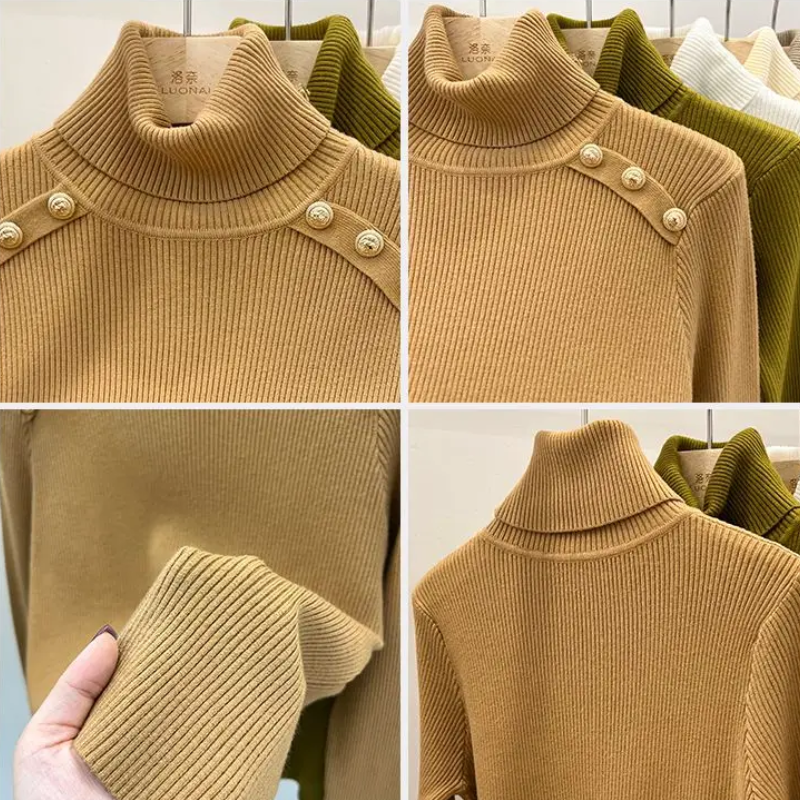 Elegante slim-fit gebreide coltrui met knopen voor dames | Ideaal voor herfst/winter
