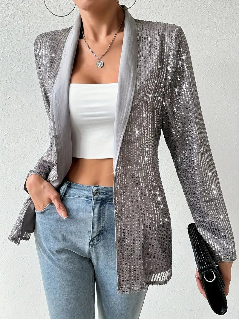 Grijze blazer met glimmende pailletten | Swinkels