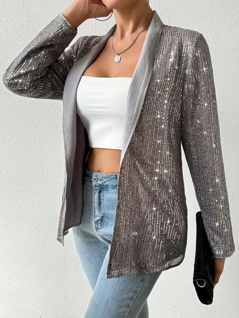 Grijze blazer met glimmende pailletten | Swinkels