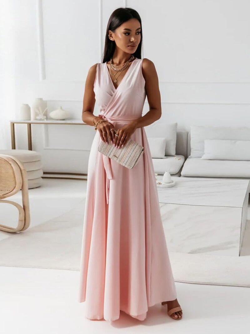 Yasmina mouwloze maxi jurk met wikkel en V-hals elegant