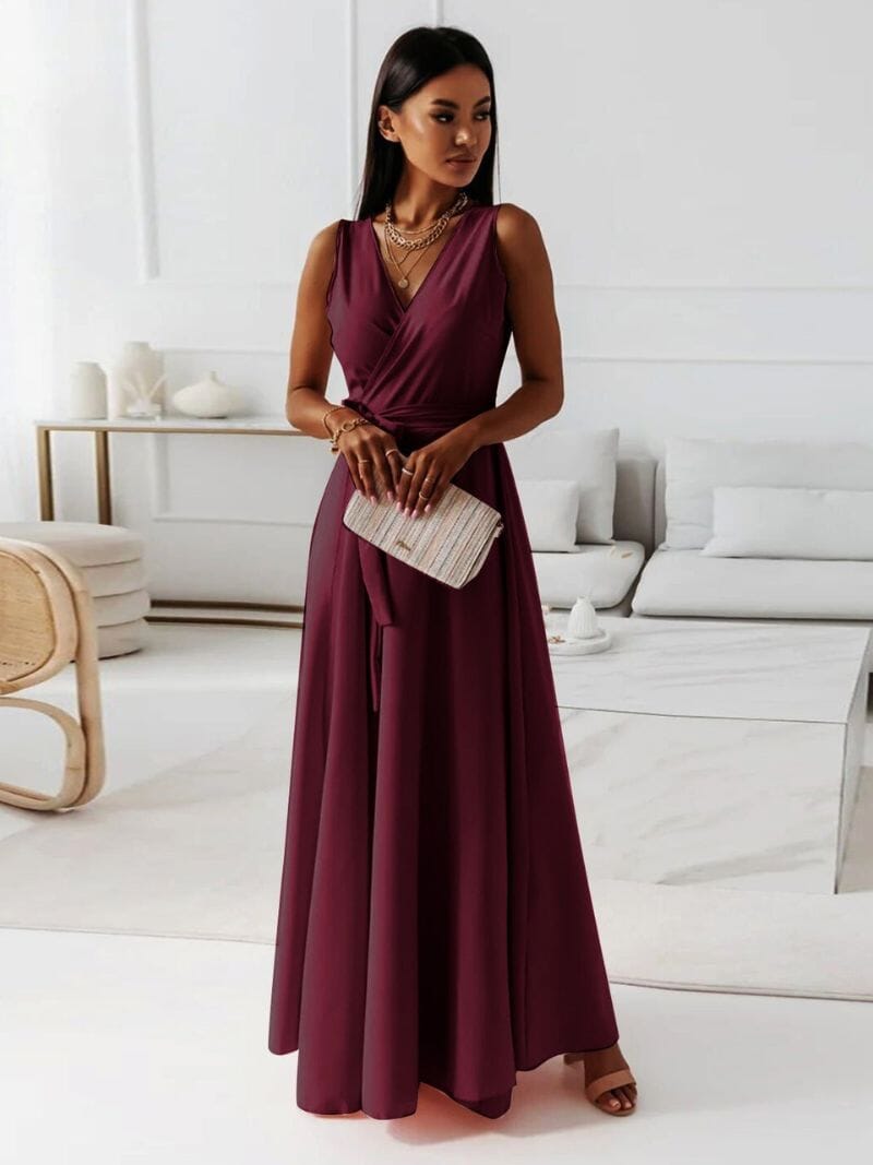 Yasmina mouwloze maxi jurk met wikkel en V-hals elegant
