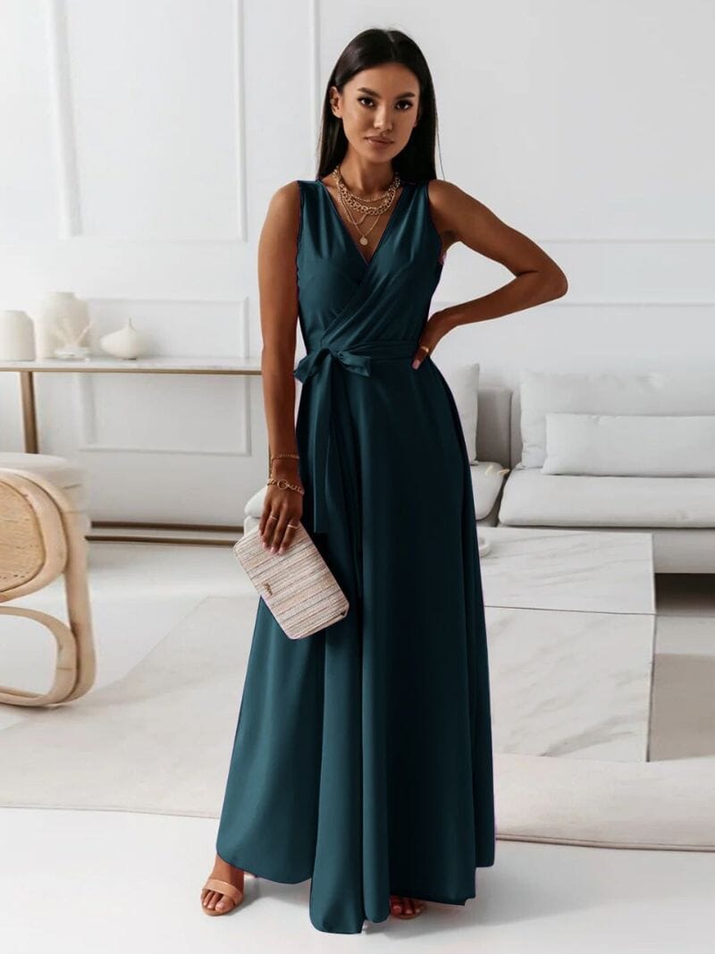Yasmina mouwloze maxi jurk met wikkel en V-hals elegant