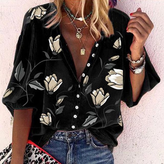 Zomerblouse voor dames met zonnige bloemenprint