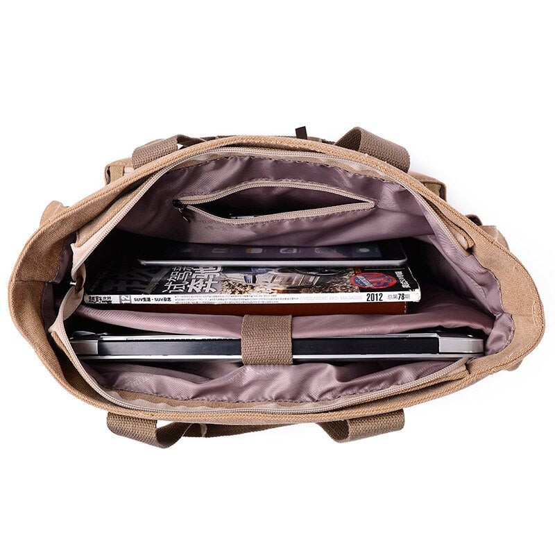 Zwarte canvas draagtas met meerdere zakken casual