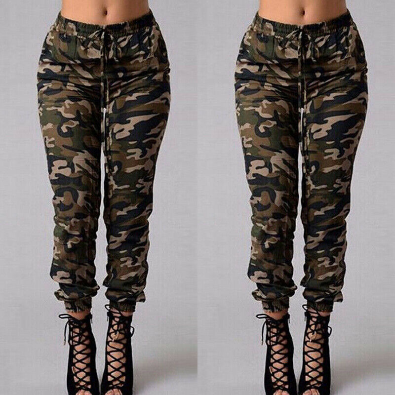Klassieke strakke camouflage broek met koord voor dames | perfect voor alle seizoenen