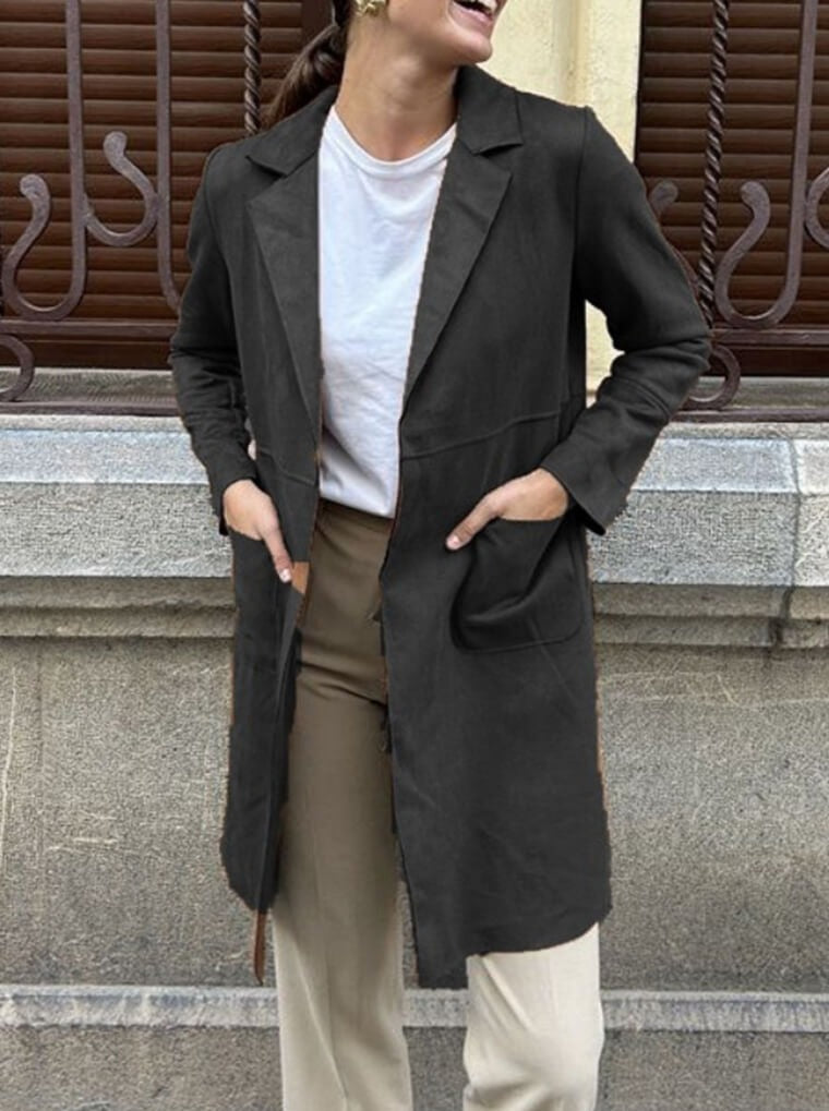 Halflange suède blazer met open voorkant en zakken voor dames | Ideaal voor alle seizoenen