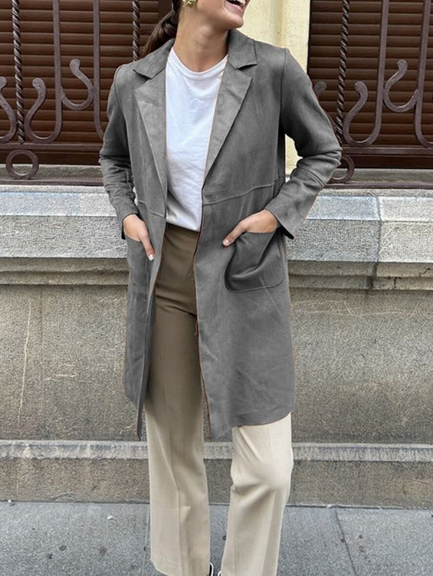 Halflange suède blazer met open voorkant en zakken voor dames | Ideaal voor alle seizoenen