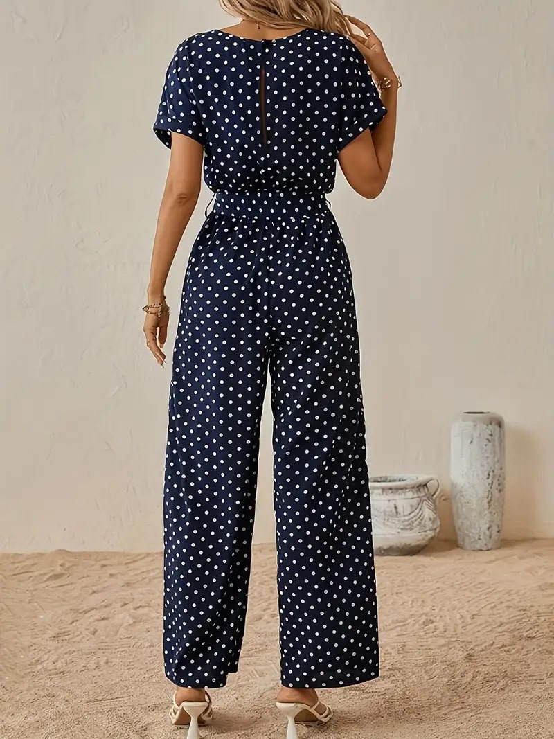 Zomerse Polka Dots Jumpsuit met Korte Mouwen in Diverse Kleuren