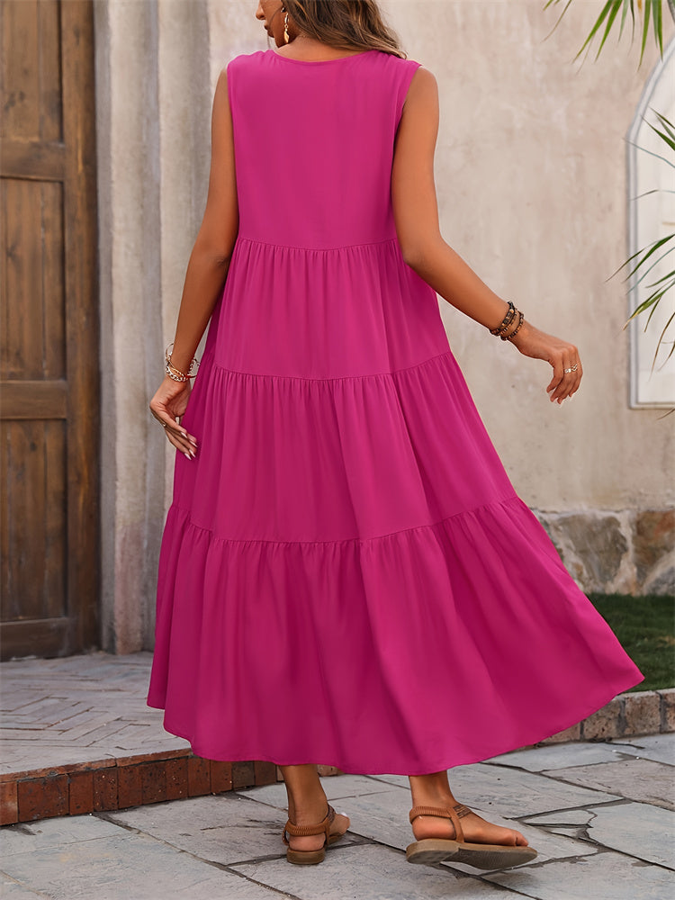 Zomerse Maxi Jurk met V-Hals en Ruches | Diverse Kleuren | Casual Stijl
