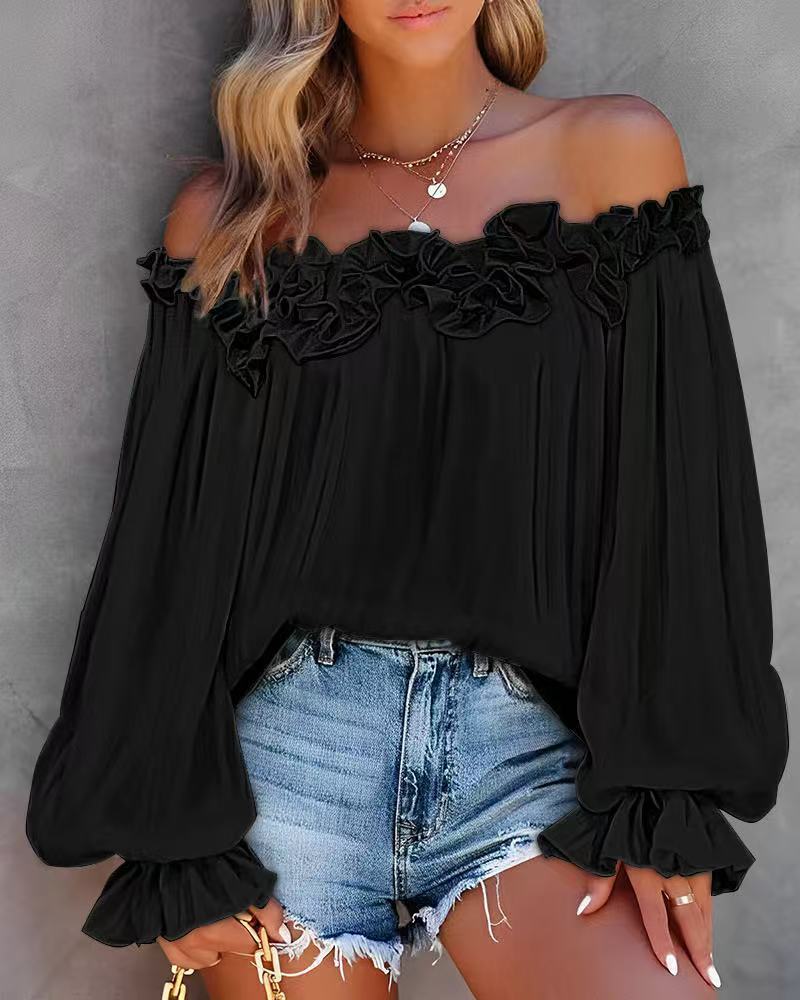 Off-Shoulder Dames Blouse met Ruches in Diverse Kleuren - Zomercollectie