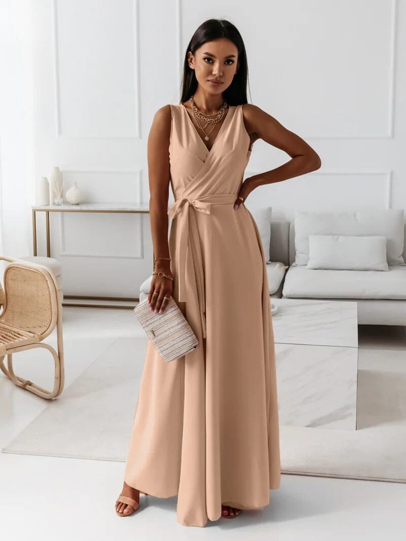 Yasmina mouwloze maxi jurk met wikkel en V-hals elegant