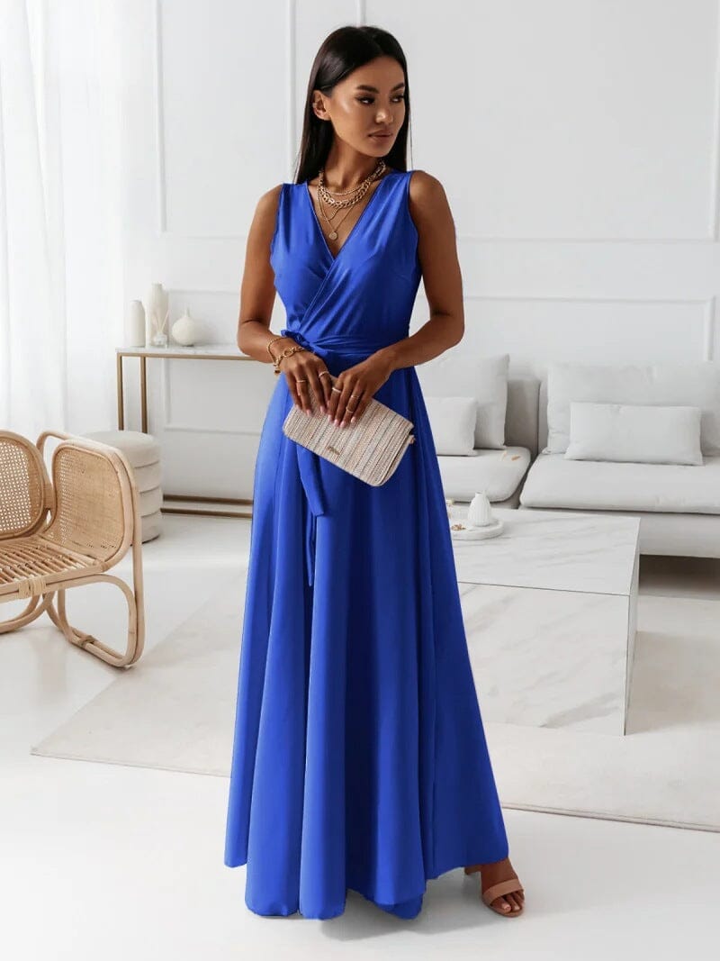 Yasmina mouwloze maxi jurk met wikkel en V-hals elegant