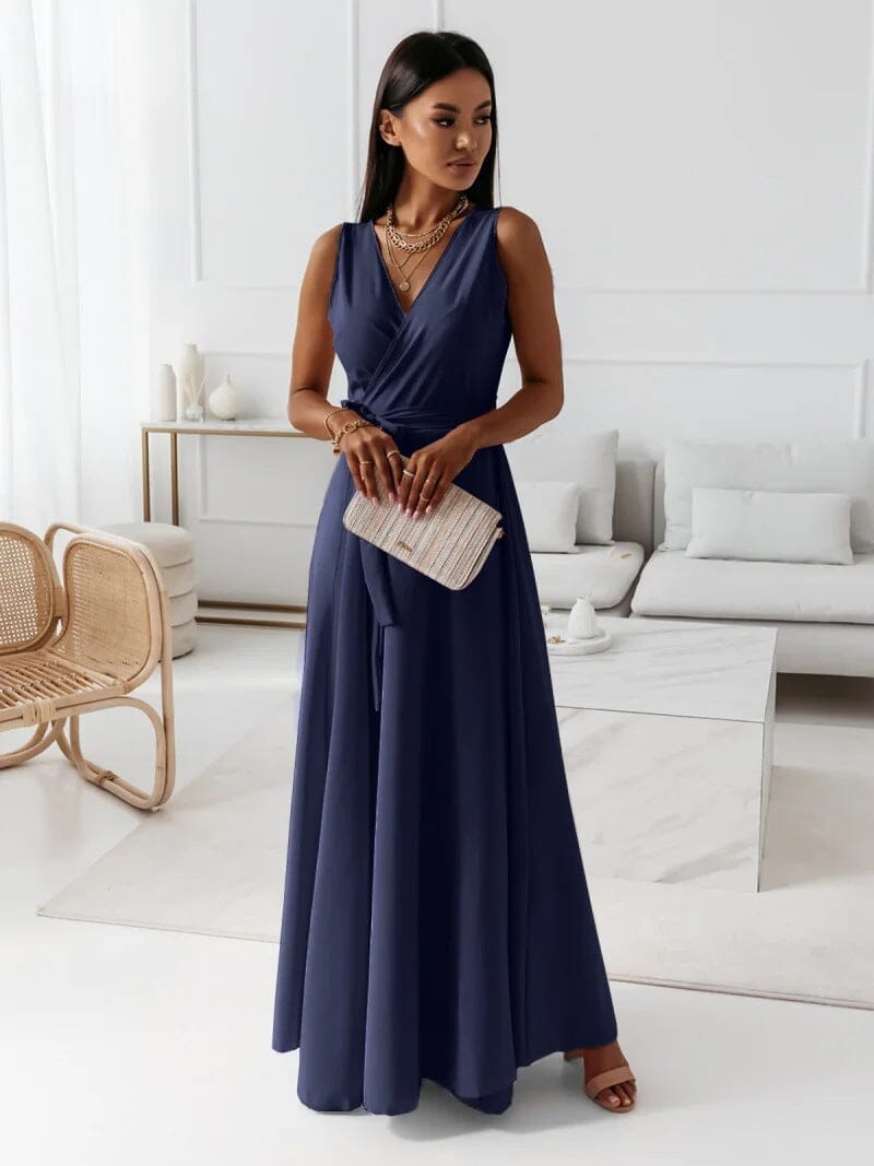 Yasmina mouwloze maxi jurk met wikkel en V-hals elegant