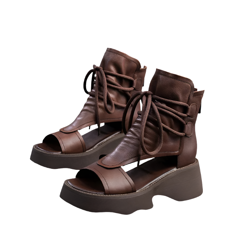 Zomerse leren wig sandalen met open neus