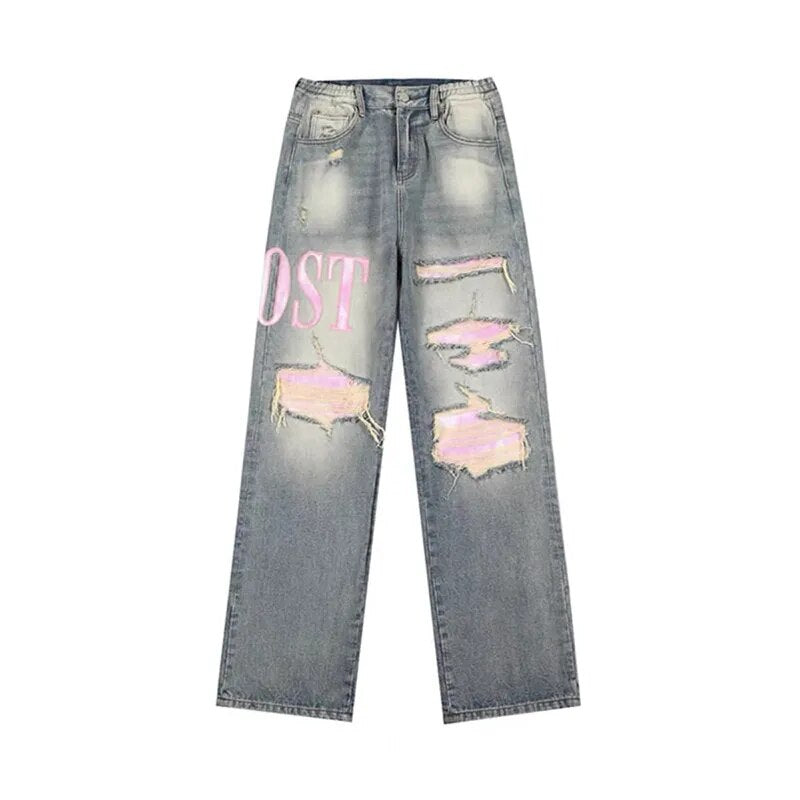 Vintage Style Wijde Blauwe Gescheurde Jeans Dames – De Perfecte Casual Must-Have!