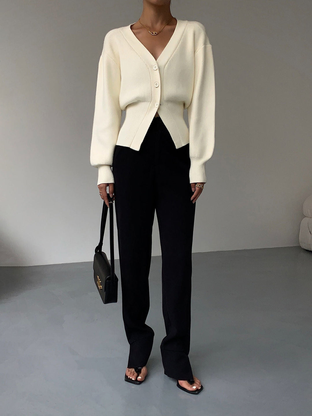 Elegant vest met lantaarnmouwen en knopen voor dames | Ideaal voor herfst/winter