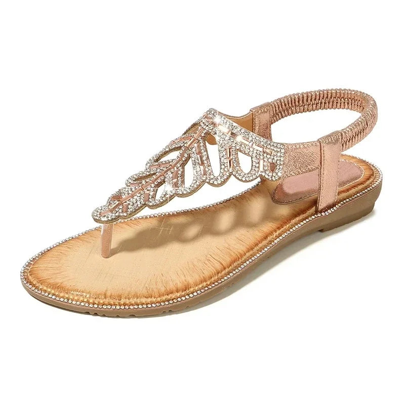 Zomerse sandalen met sleehak bohemian kristallen