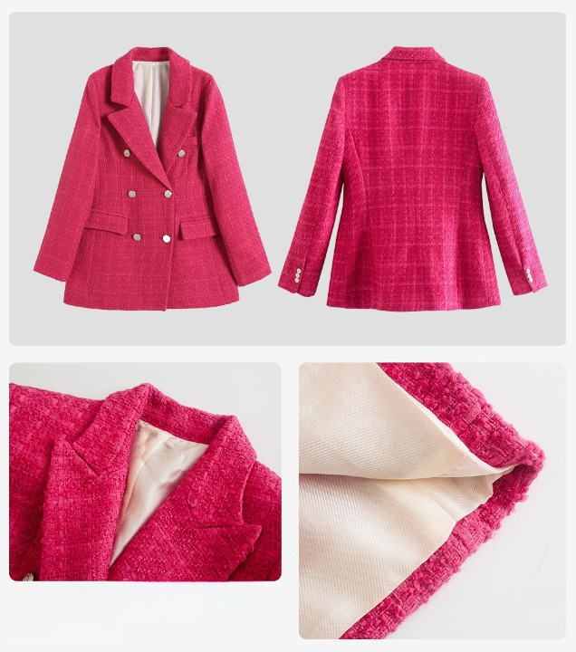 Trendy halflange roze tweed blazer met zakken voor dames | Ideaal voor alle seizoenen