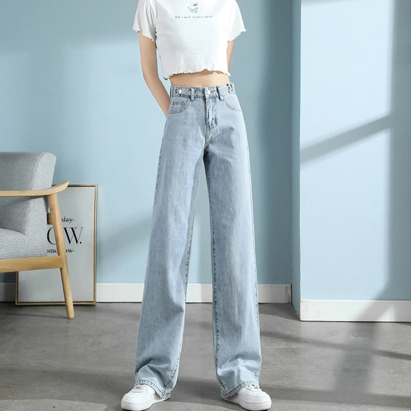 Trendy wijde denim broek met hoge taille voor dames Perfect voor casual dagen