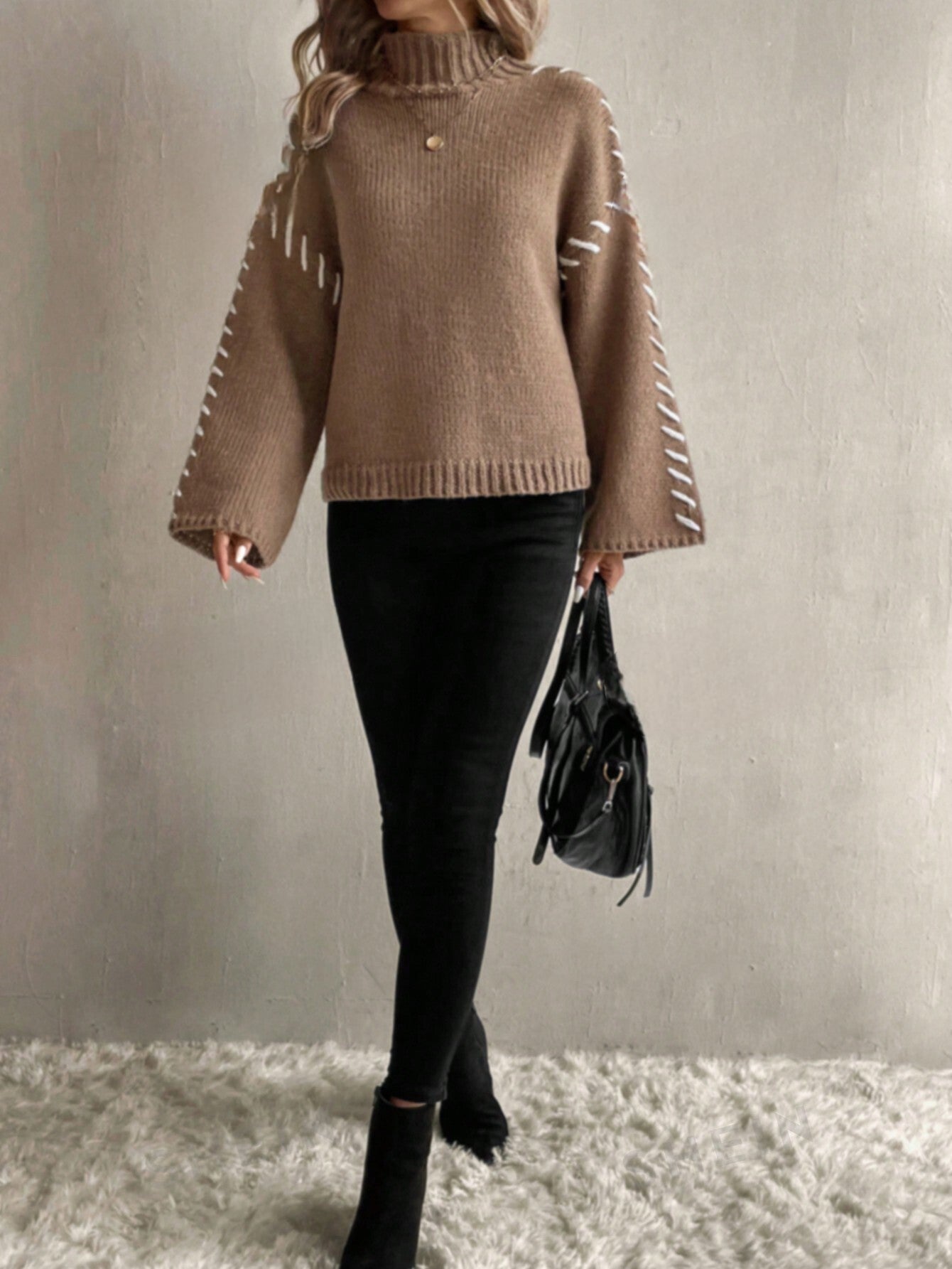 Vrouwen Patchwork Gebreide Trui met Contrasterende Kleuren en Turtleneck | Casual Chic voor Dagelijks Gebruik