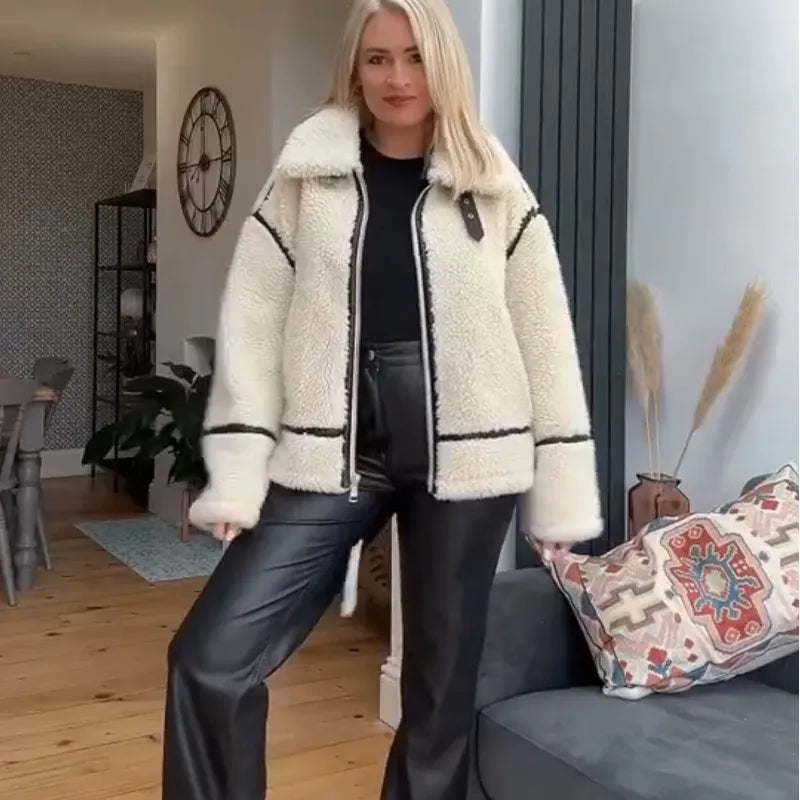 Elegante warme pluche Teddy Winterjas met Ritssluiting voor Vrouwen | Perfect voor Herfst/Winter
