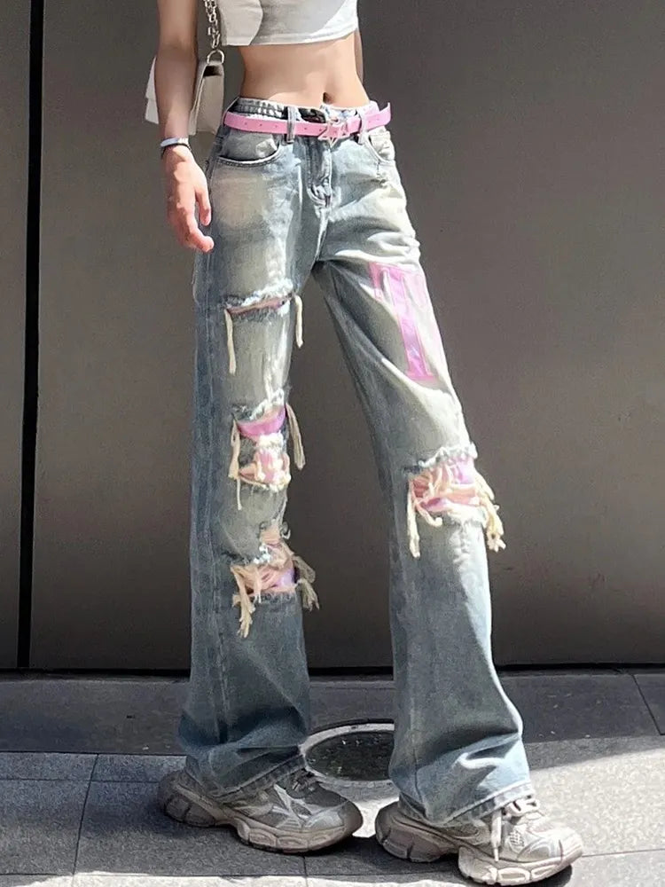 Vintage Style Wijde Blauwe Gescheurde Jeans Dames – De Perfecte Casual Must-Have!