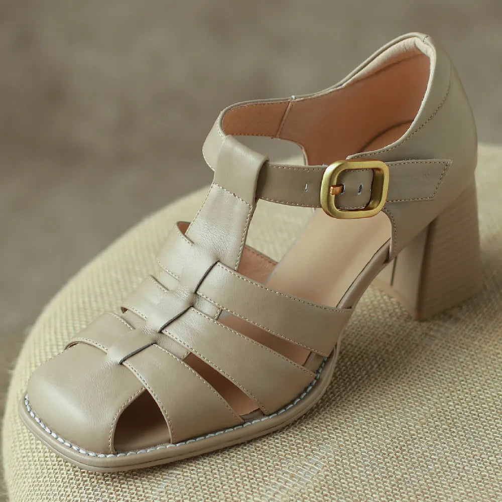 Zomerse sandalen in gladiatorstijl met gevlochten leren T-strap | Marie-Joie