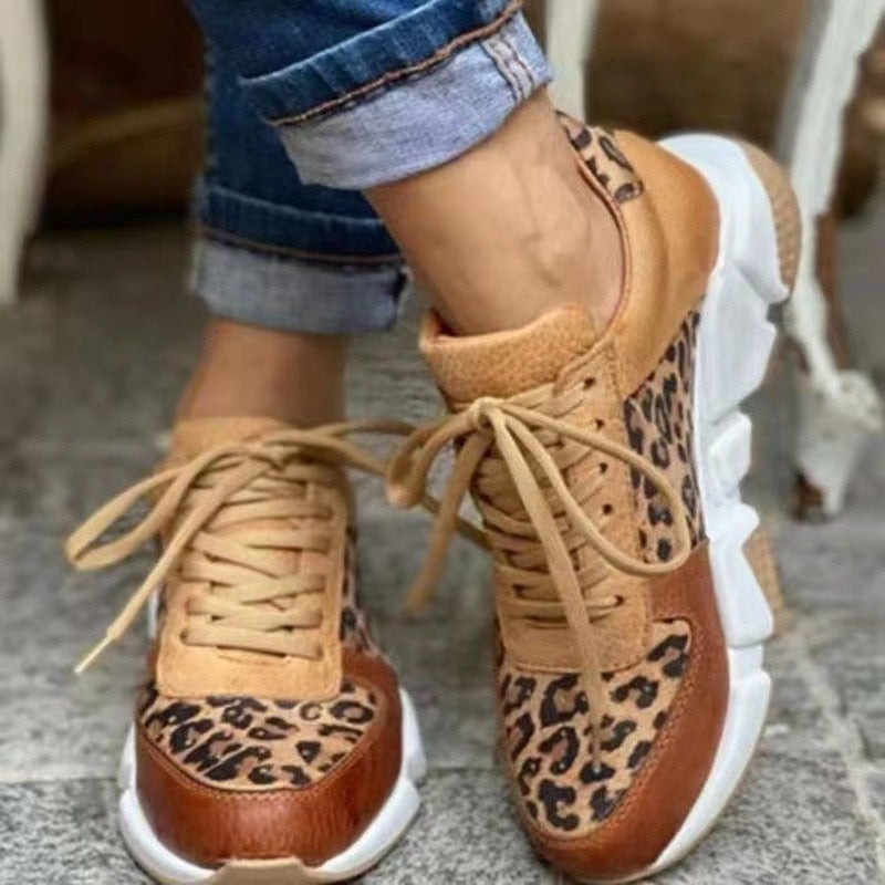 Luipaard Veterschoenen Met Dikke Onderkant Voor Vrouwen | Ideaal Voor De Zomer